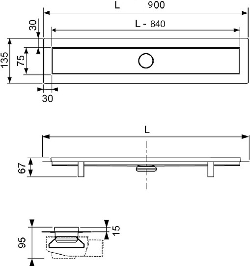 душевой лоток tece linus 15100099 90 см, с решеткой straight, хром
