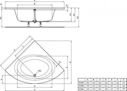 акриловая ванна ideal standard connect air 120х120, e124801