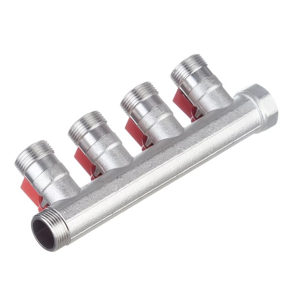 коллектор henco 3/4 вр(г) х 4 выхода 3/4 нр(ш) ек х 3/4 нр(ш) с шаровыми кранами, vb050504-rood