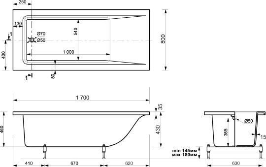 ванна из искусственного камня эстет дельта 170x80 фр-00000655