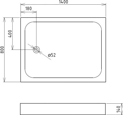 акриловый поддон для душа gemy st14b 140х80х16 см, цвет белый