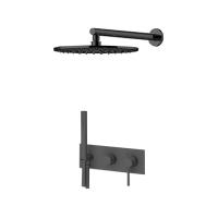 Комплект для душа Gattoni Circle One 9070/PDNO, со смесителем на 2 вых, ручной лейкой и верхним душем 25см, цвет: черный матовый