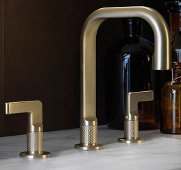 смеситель gessi inciso 58013#246 для раковины на 3 отв., с донным клапаном, цвет золото