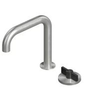 Смеситель Quadro design Valvola01 19 31 ASON для раковины, вентильный, прогрессивный, высота 17.2 см, вынос излива 15 см, цвет ручки-золото черное, цвет смесителя-сталь брашированная