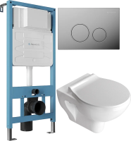 Комплект 4 в 1 Унитаз подвесной STWORKI Хедмарк 3510 безободковый + Сиденье Smart 0302 быстросъемное, с микролифтом + Инсталляция Aqueduto Tecnica TEC01 + Кнопка Circulo CIR0100 цвет хром