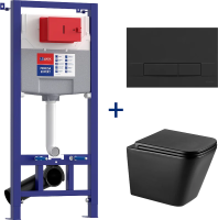 Комплект Lemark Florex 100122236, безободковый, с микролифтом, кнопка смыва матовая черная soft touch