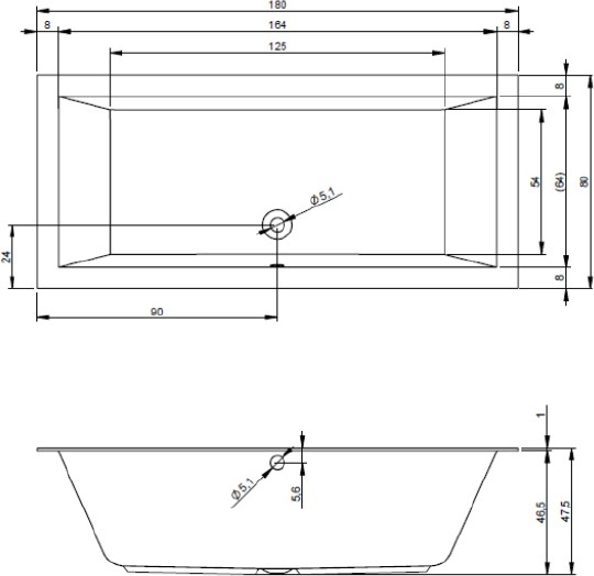 акриловая ванна riho lugo 180x80 b133001005 (bt0200500000000) без гидромассажа