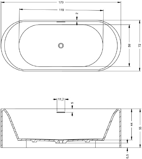 ванна из искусственного мрамора riho valor 170х72 bs70005