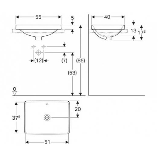 раковина встраиваемая 55 см geberit variform 500.736.01.2