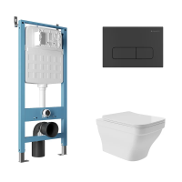 Комплект Aqueduto AQDS162: инсталляция Tecnica Novo, кнопка Forma - черный матовый, унитаз Esteta безободковый, сиденье с микролифтом, белый глянцевый