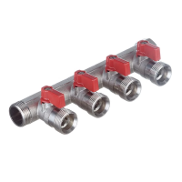 Коллектор Henco 3/4 ВР(г) х 4 выхода 3/4 НР(ш) ЕК х 3/4 НР(ш) с шаровыми кранами, VB050504-ROOD