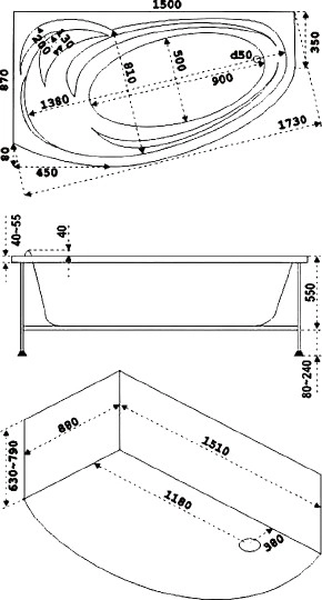 акриловая ванна bas фэнтази 150x88 l без гидромассажа