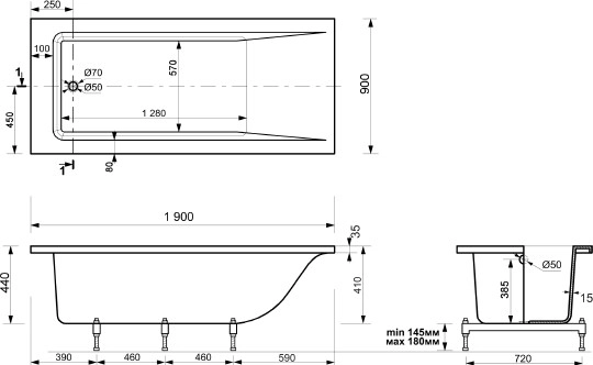ванна из искусственного камня эстет дельта 190x90 фр-00001684