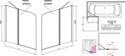 шторка для ванны radaway eos ii pnd 110 l прозрачное