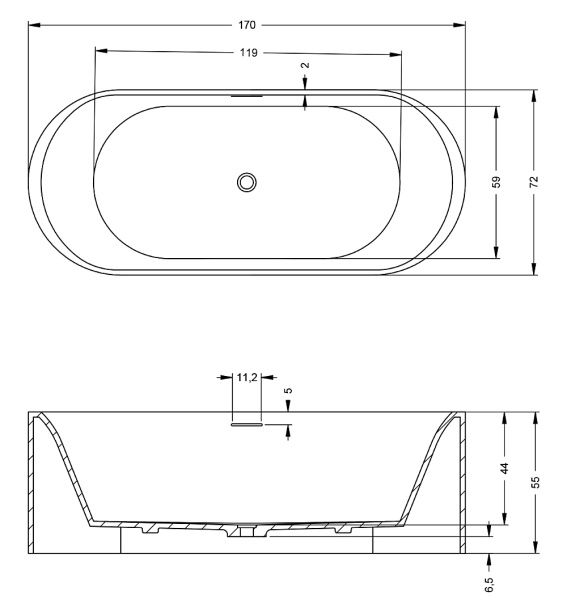 ванна из искусственного мрамора riho valor back-2-wall b131001105, 180x80 см