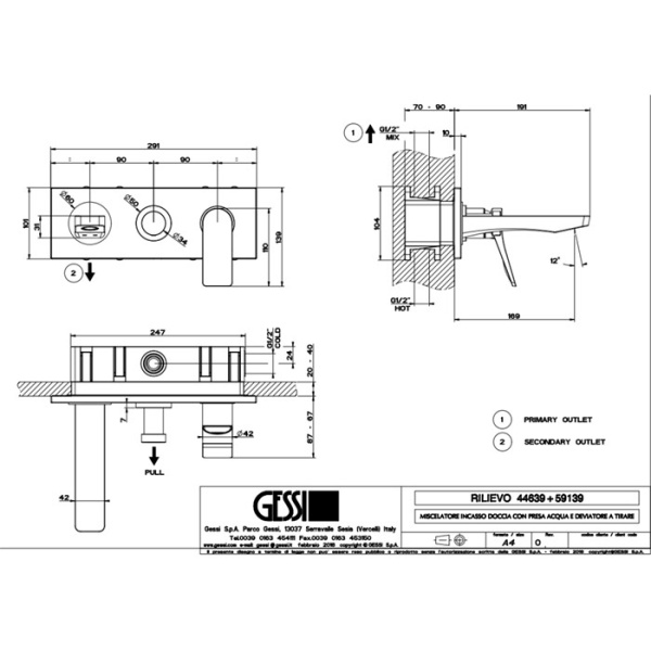 смеситель gessi rilievo 59139#031 для ванны с душем