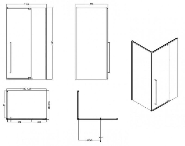 душевой уголок, душевое ограждение esbano art esa-119ps-gm 110х90 см с распашной дверью, прямоугольный, профиль оружейная сталь (gun metal), стекло прозрачное 6 мм, без поддона