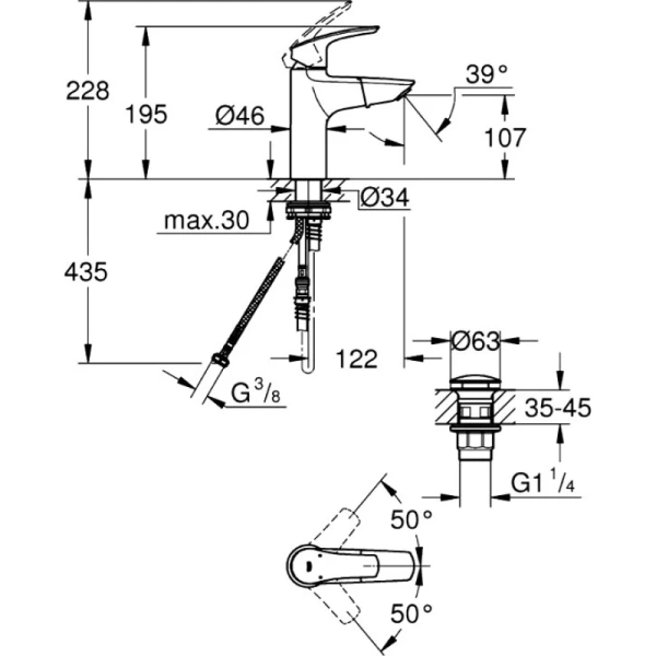 смеситель для раковины с донным клапаном grohe eurosmart 23976003