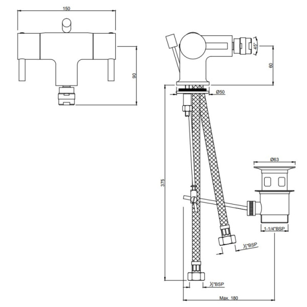 смеситель для биде с донным клапаном jaquar florentine flr-chr-5613nb