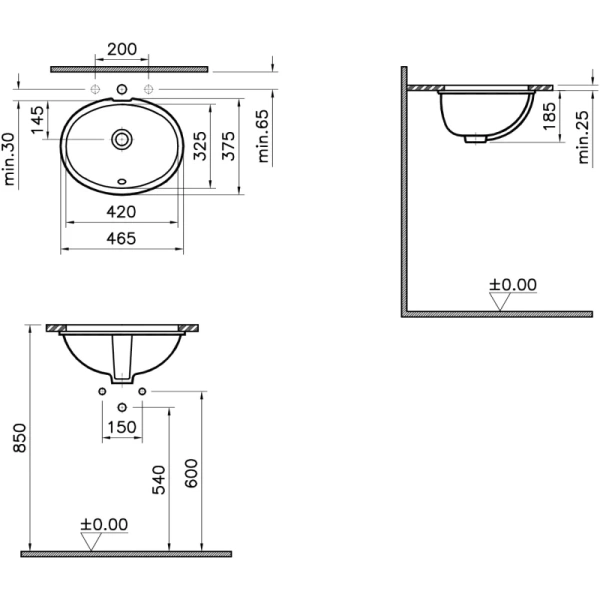 раковина встраиваемая vitra 6039b003-0012 s20 42 см