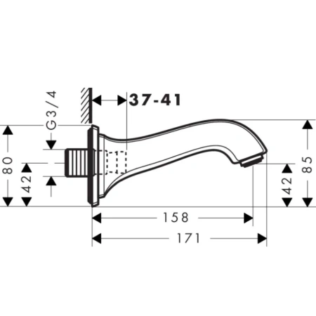 излив для ванны 158 мм hansgrohe metropol classic 13425000