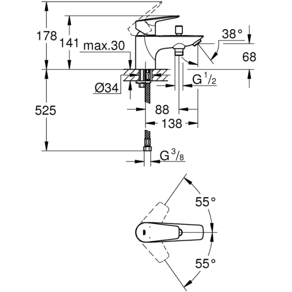 смеситель на борт ванны grohe bauedge new 23562001