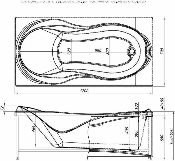 акриловая ванна aquanet grenada 00205398 170x80 см, с каркасом, цвет белый.