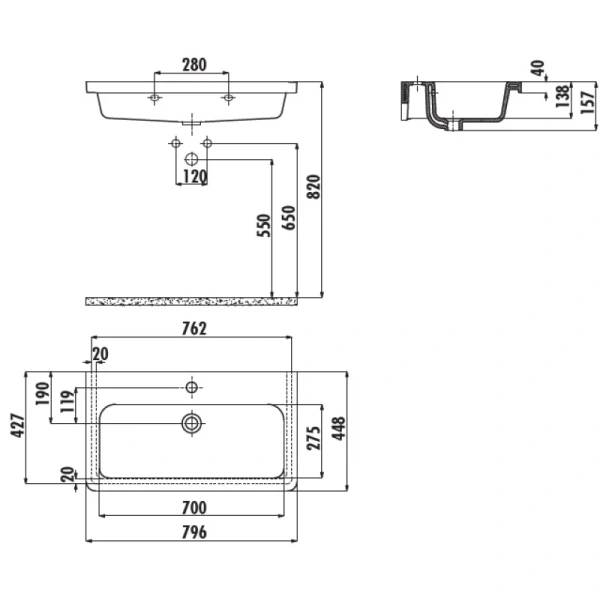 раковина полувстраиваемая creavit ipek 80 ip080-00cb00e-0000, белая