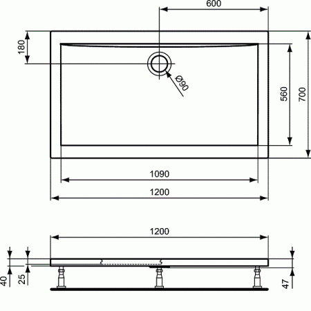 душевой поддон 120x70 см ideal standard k193601 ultraflat
