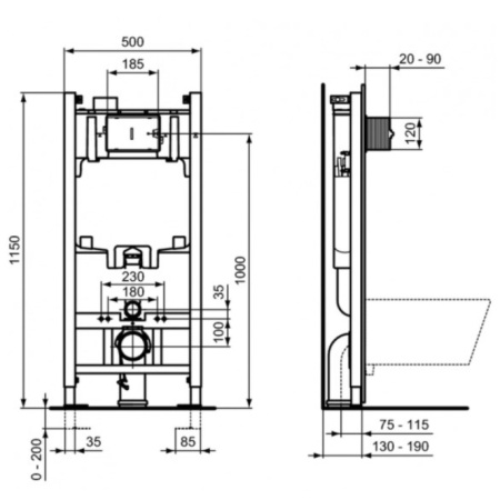 комплект подвесной унитаз r002601 + система инсталляции r046367 ideal standard prosys exacto rx002602