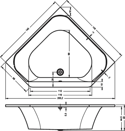 акриловая ванна riho austin 145x145 b005001005 (ba1100500000000) без гидромассажа