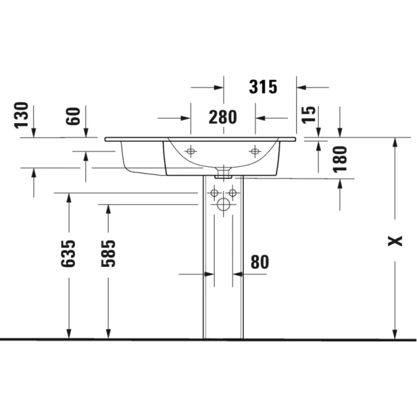 раковина полувстраиваемая duravit me by starck 2346830000