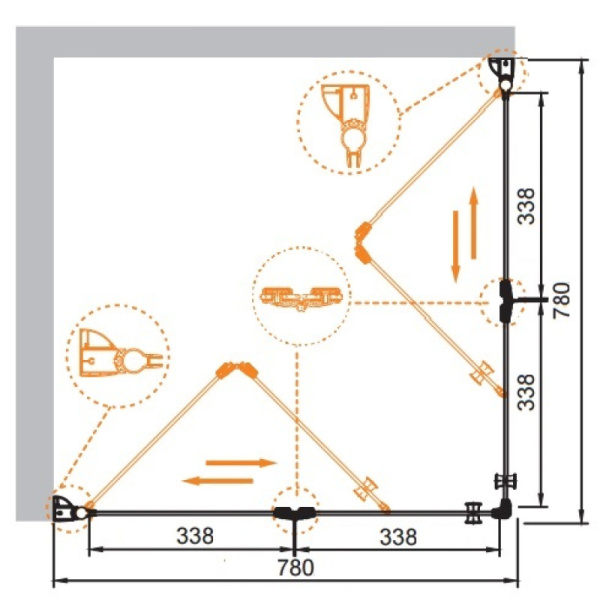 душевой уголок cezares elena 80x80 прозрачное стекло elena-w-as-2-80-c-cr