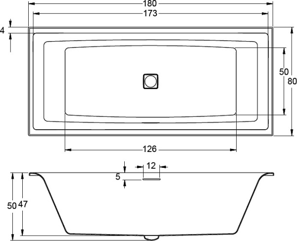 акриловая ванна riho still square 180x80 led b099035005, заполнение через перелив