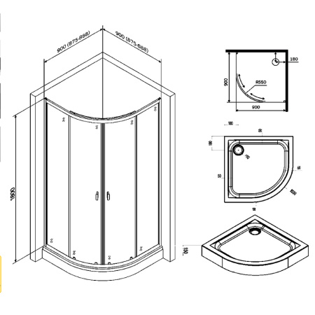 душевой уголок am.pm x-joy twin slide 90х90 w88e-205-090bt64 профиль черный матовый стекло прозрачное