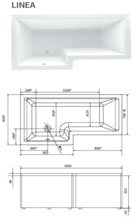 акриловая ванна marka one linea 165x85 см l, 01лин16585л без гидромассажа