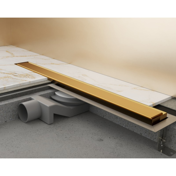душевой трап (лоток) plumberia selection in-tile pst100ob 95,8 см, с решеткой, 2 в 1 под плитку, золотой матовый