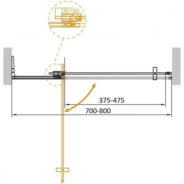 душевая дверь cezares slider slider-b-1-70/80-br-gm 70-80 см, профиль оружейная сталь матовый, стекло бронза