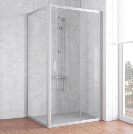 душевой уголок vegas glass zp+zpv 100*100 07 01 профиль матовый хром, стекло прозрачное