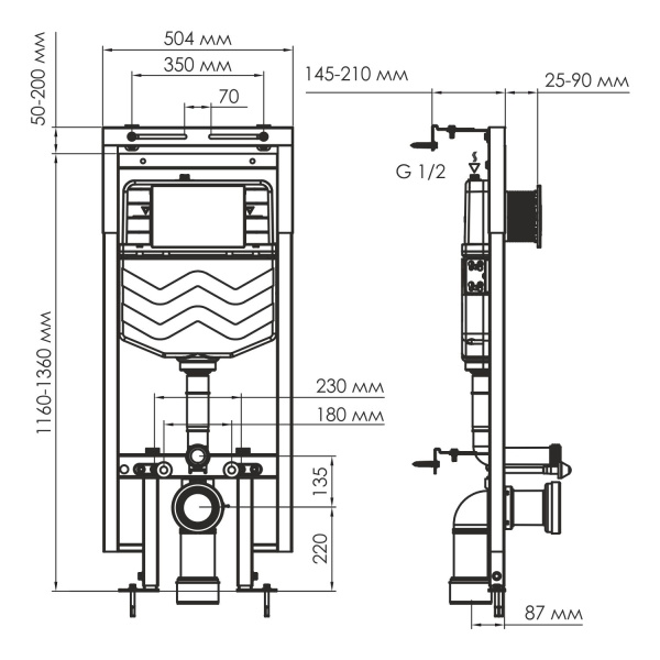 система инсталляции для унитазов wasserkraft dinkel 58tlt.010.me.ch02 с панель смыва, цвет хром