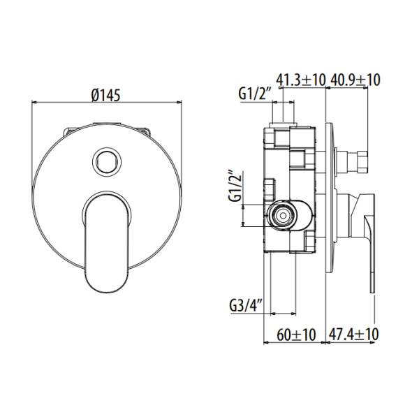 смеситель для душа gattoni h2omix7000 7003470c0.ch встроенный на 2 выхода с внутренней частью, цвет хром