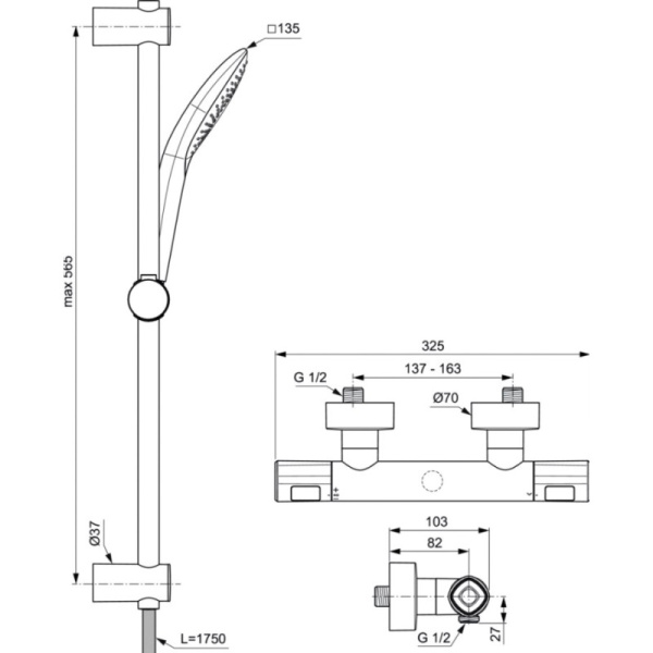 cмеситель для душа ideal standard ceratherm t100 a7234aa