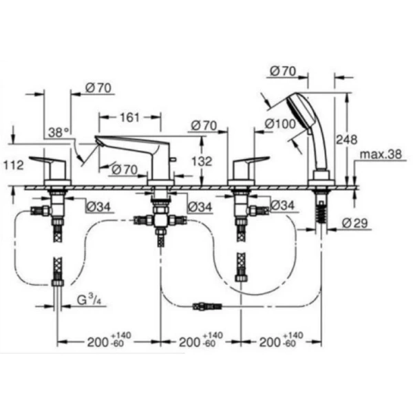 смеситель на борт ванны grohe bauedge new 2512010a