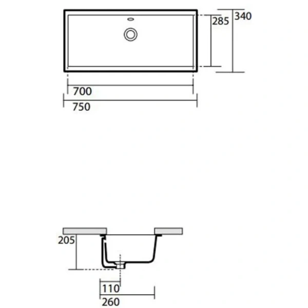 раковина kerasan slim 022501 встраиваемая, 75x34 см, цвет белый