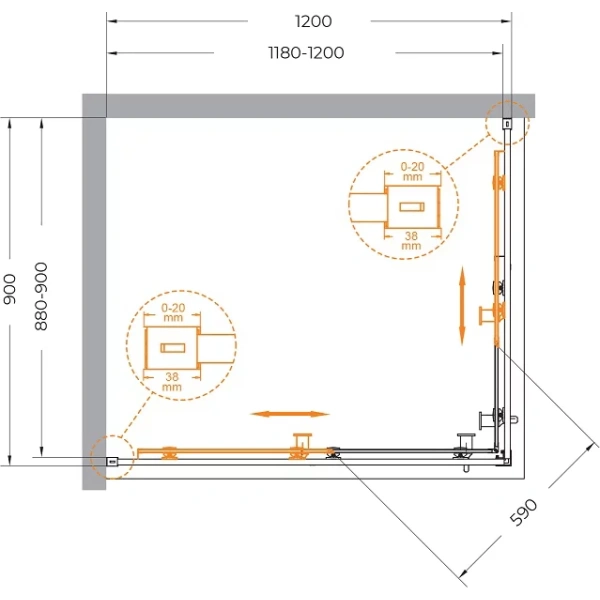 душевой уголок cezares relax-304 120x90 relax-304-ah-2-120/90-c-cr профиль хром глянцевый стекло прозрачное