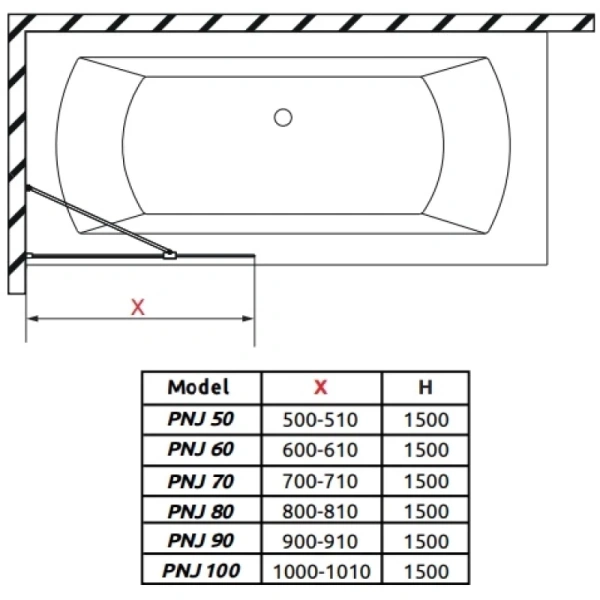 шторка для ванны radaway modo new black pnj ii 80 10006080-54-01 прозрачное