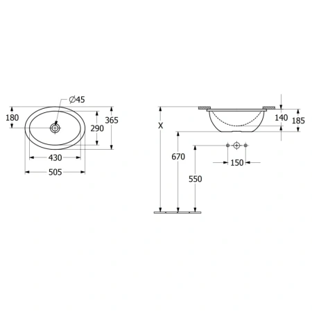 раковина villeroy & boch loop & friends 4a530001 встраиваемая снизу, 43х28 см, цвет белый