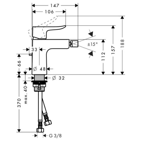 смеситель для биде с донным клапаном hansgrohe metris 31280000