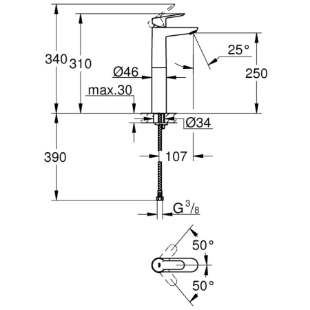 смеситель для раковины без донного клапана grohe bauedge 23761000