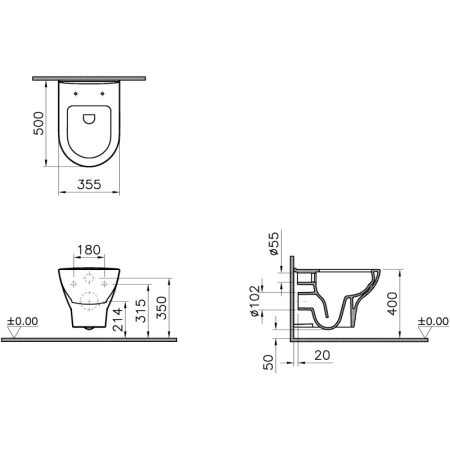 унитаз подвесной vitra zentrum 5795b003-0075 безободковый